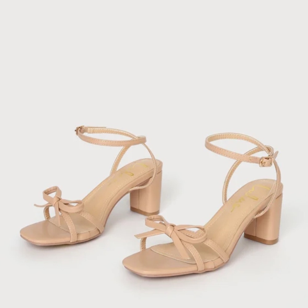 Lulus Rezzy Light Nude Bow Ankle Strap High Heel Sandals